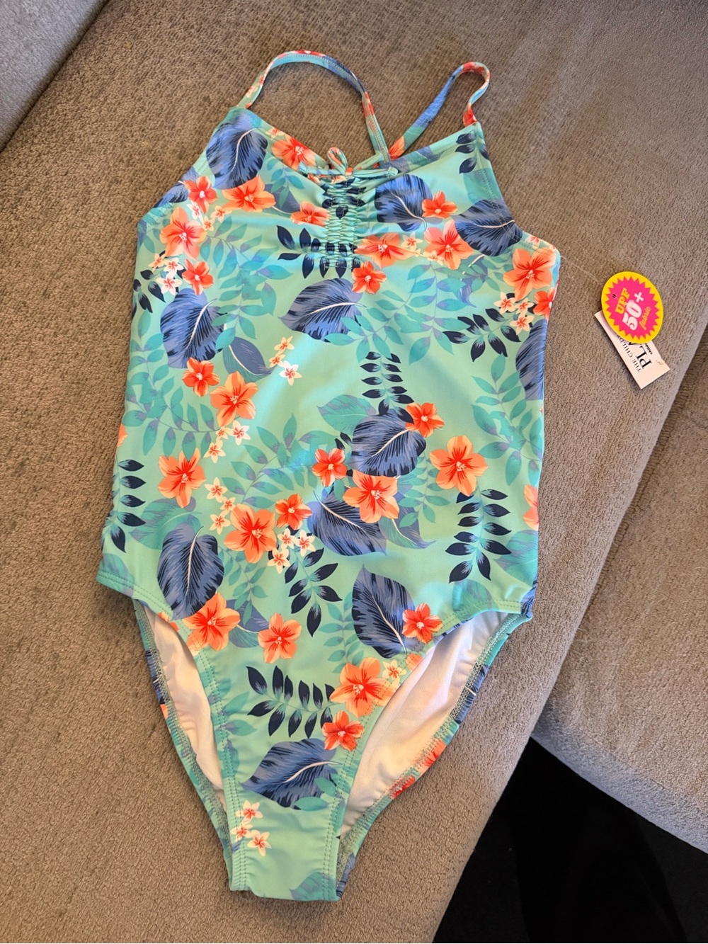 The Children's Place Turquoise Floral One-Piece Swimsuit with Orange Flowers